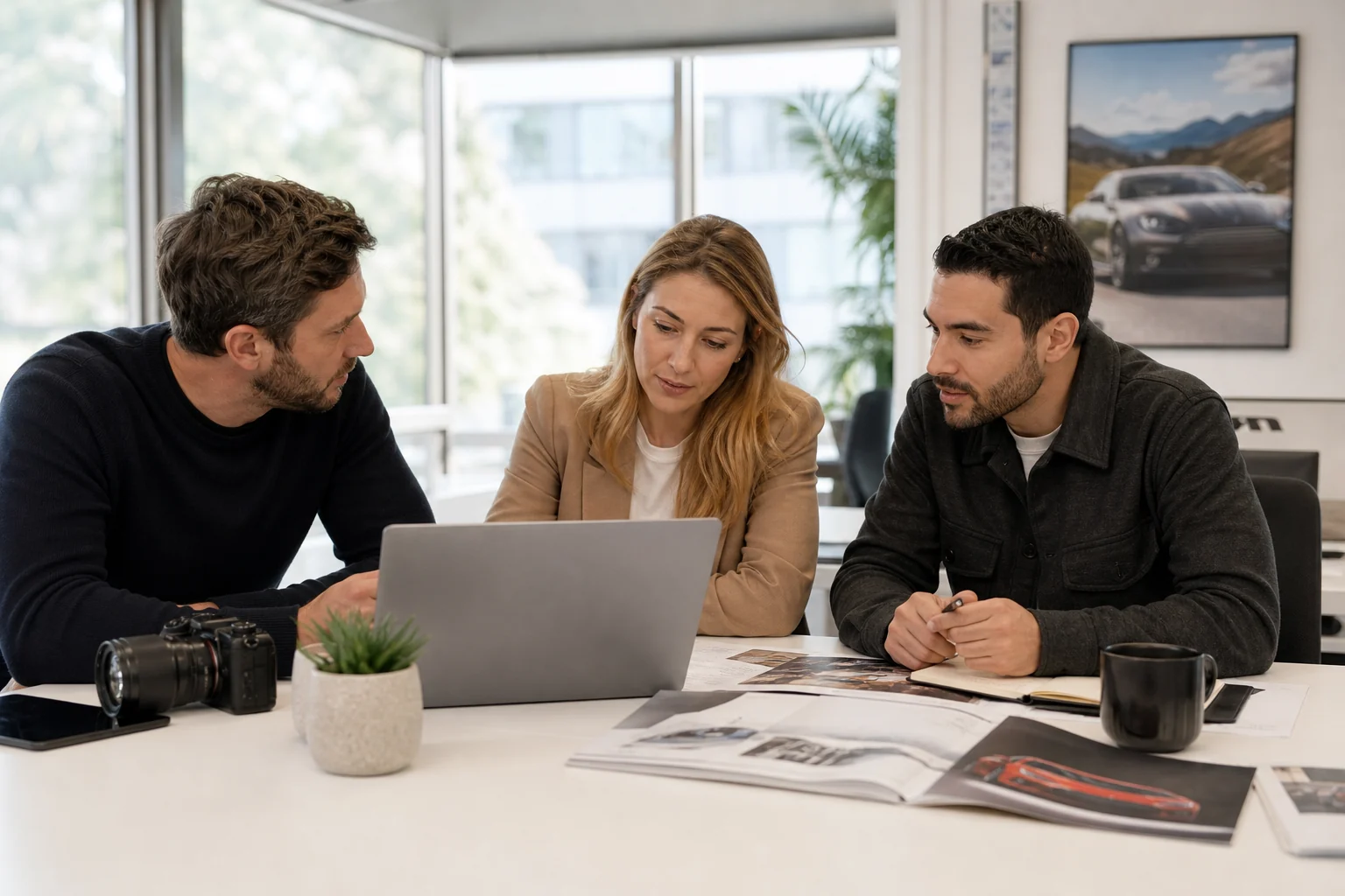 Team bespricht Prüfliste in hellem Büro